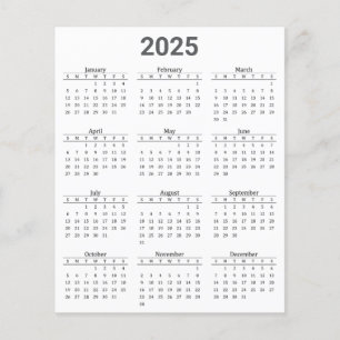 Grey and White 2025 Yearly Calendar Paper Sheet