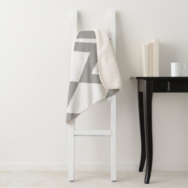 Grey and White Abstract Modern Chevron Diamonds Sherpa Blanket (In Situ)