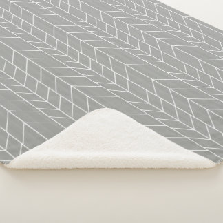 Grey and White Abstract Modern Random Herringbone Sherpa Blanket
