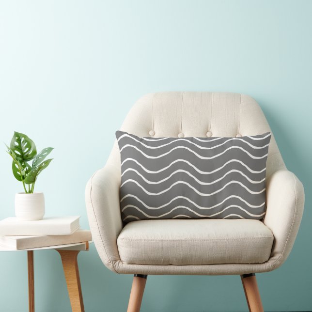 Grey and White Abstract Triangle Geometric Pattern Lumbar Cushion (Chair)