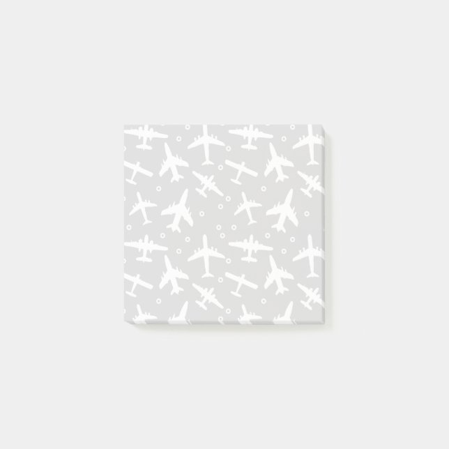 Grey and White Aeroplane Patterned Post-it Notes (Front)