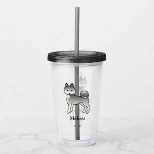Grey And White Alaskan Klee Kai Cute Dog & Name Acrylic Tumbler