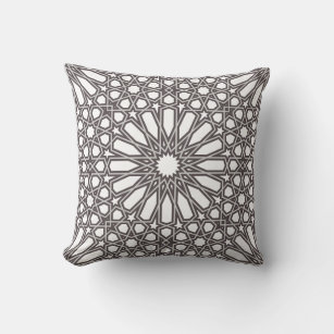 Grey and White Alhambra Geometric Pattern Cushion