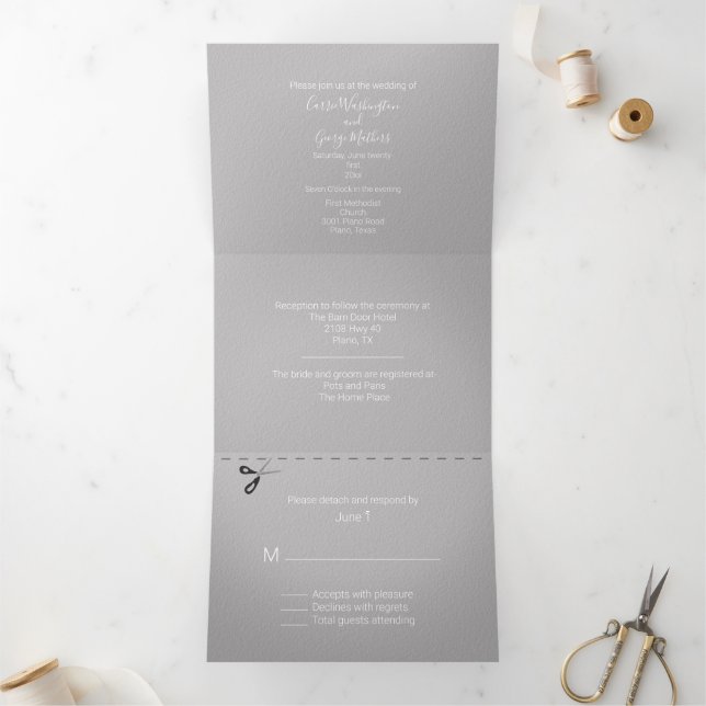 Grey and White All in One Wedding Tri-Fold Invitation (Inside)
