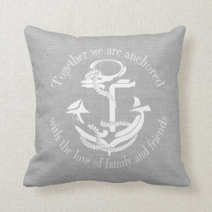 Grey and White Anchor Monogram Cushion