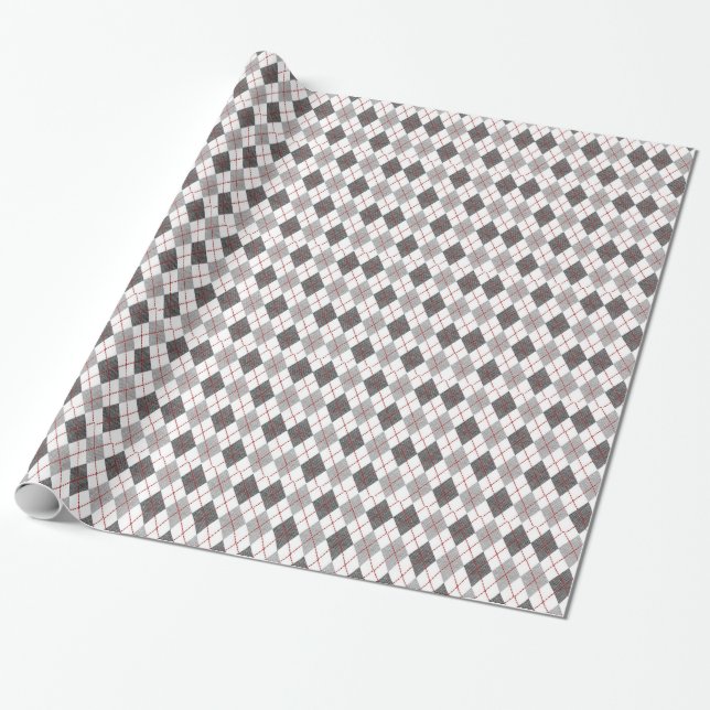 Grey and White Argyle Pattern Gift Wrap (Unrolled)