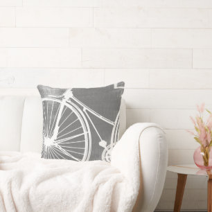 Grey and White Bicycle Pillow