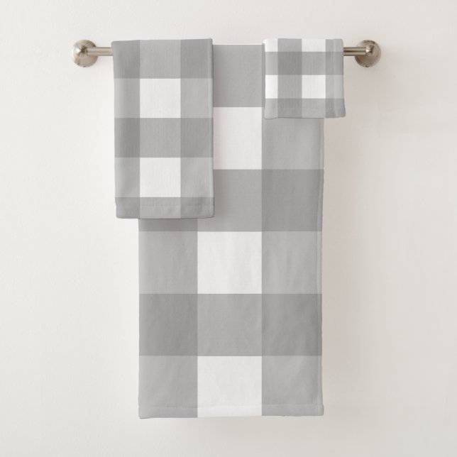 Grey and White Buffalo Check Bath Towel Set (Insitu)