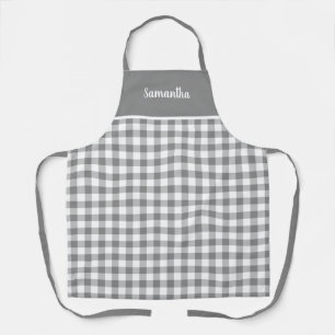 Grey And White Buffalo Plaid Check Personalised Apron