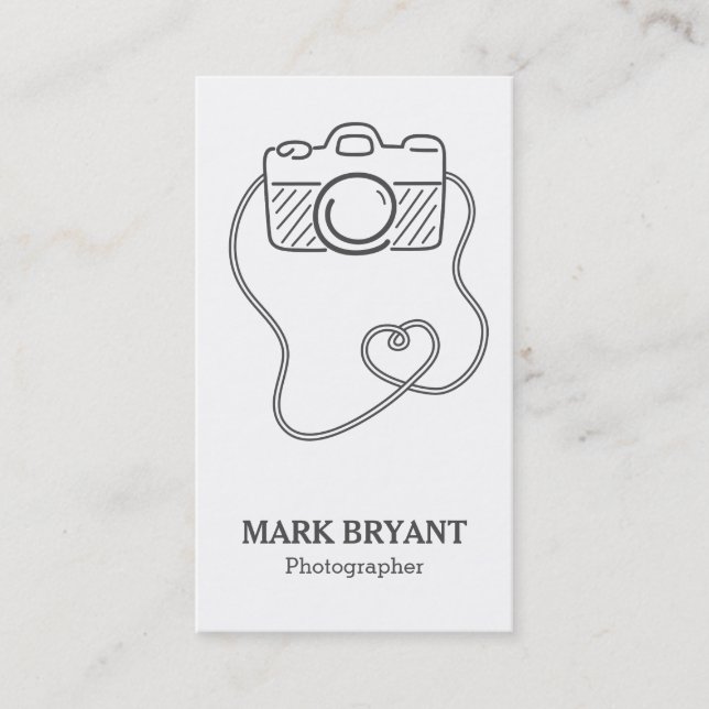 Grey and White, Camera Doodle, Photographer Business Card (Front)