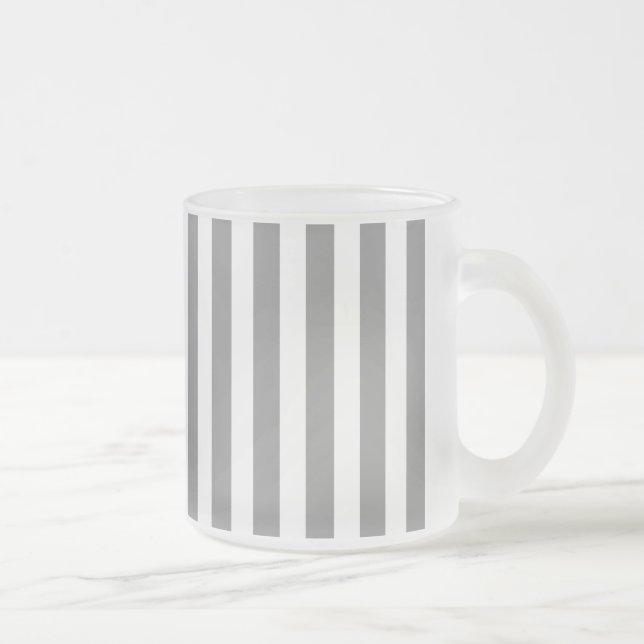 Grey and white candy stripes frosted glass coffee mug (Right)