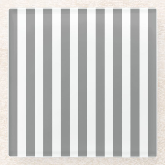 Grey and white candy stripes glass coaster (Front)