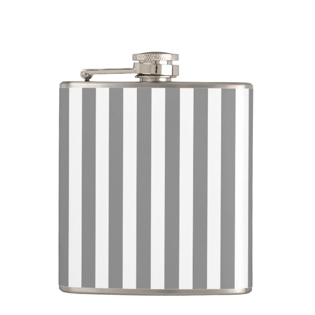 Grey and white candy stripes hip flask (Front)