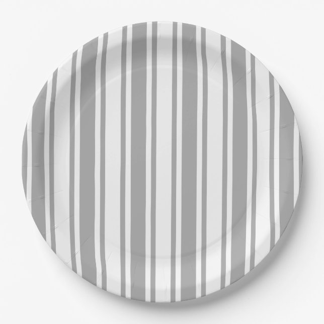 Grey and white candy stripes paper plate (Front)
