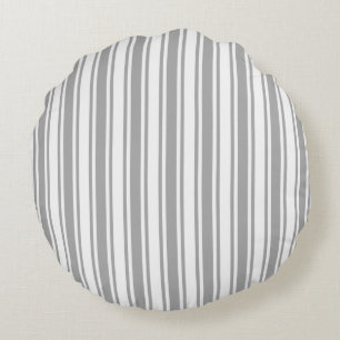 Grey and white candy stripes round cushion