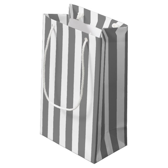 Grey and white candy stripes small gift bag (Back Angled)