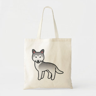 Grey And White Cartoon Siberian Husky Dog Tote Bag