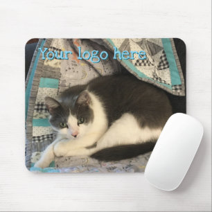 Grey and white cat mouse mat