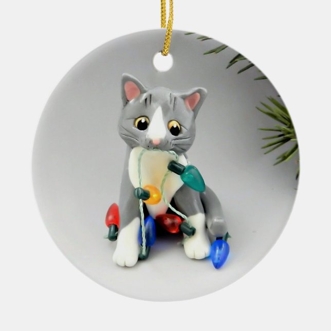  Grey and white Cat Ornament (Front)