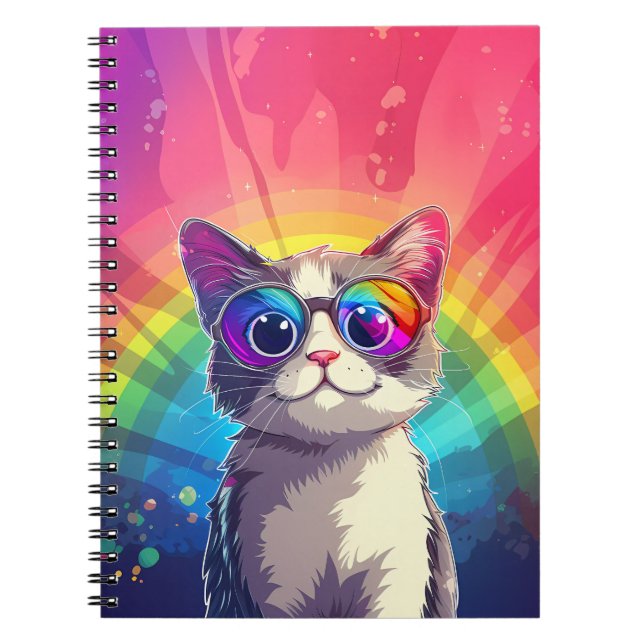 Grey and White Cat Wearing Sunglasses Notebook (Front)