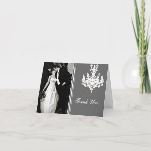 Grey and White Chandelier Photo Thank You Card