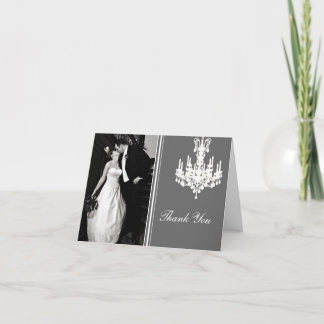 Grey and White Chandelier Photo Thank You Card