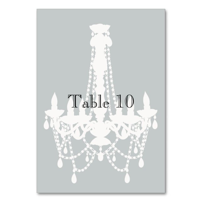 Grey and White Chandelier Table Number (Front)
