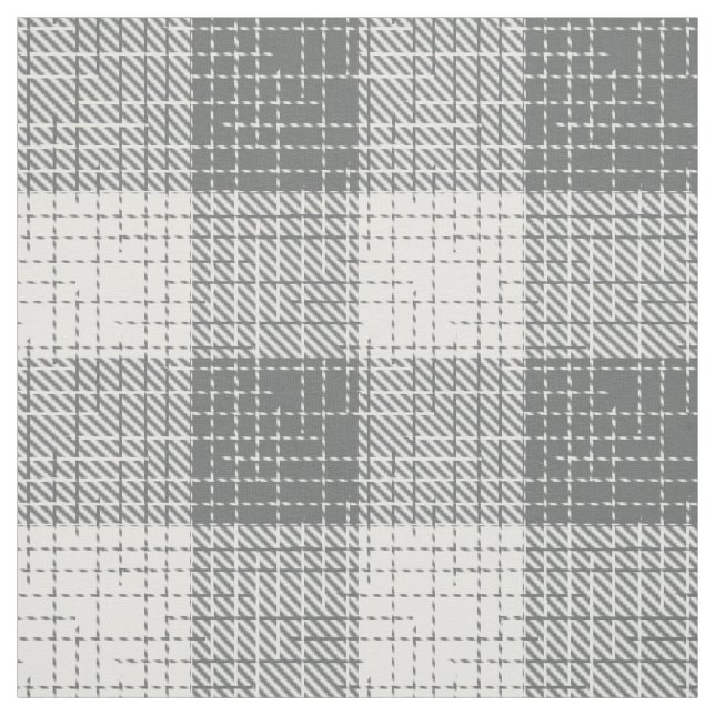 Grey and White Checkered Crosshatch Plaid  Fabric (Swatch)