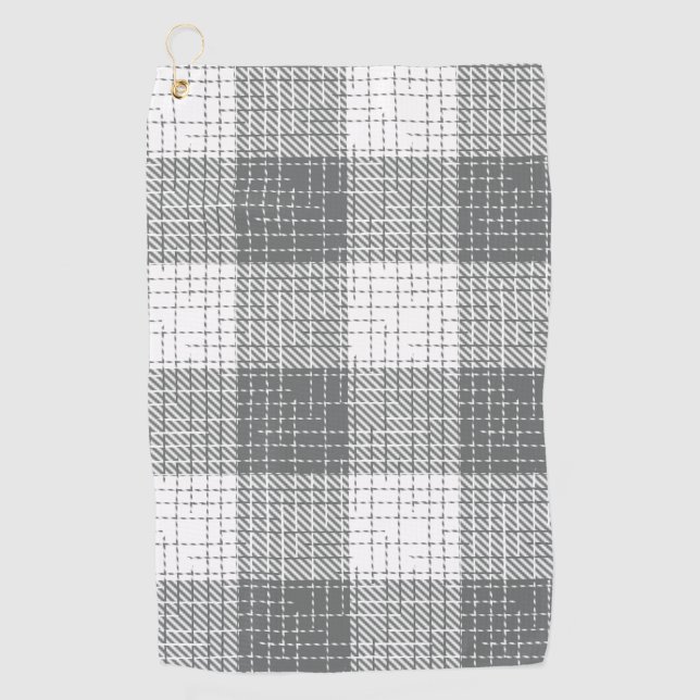 Grey and White Checkered Crosshatch Plaid  Golf Towel (Front)