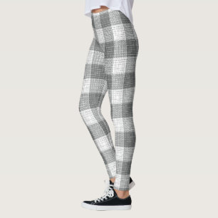 Grey and White Checkered Crosshatch Plaid  Leggings