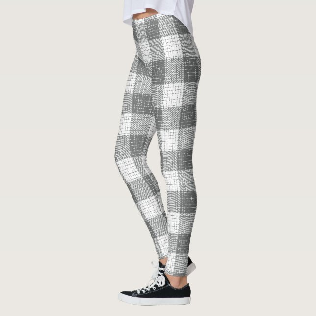 Grey and White Checkered Crosshatch Plaid  Leggings (Left)