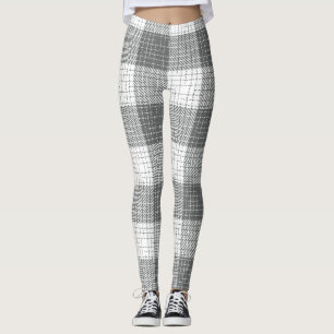 Grey and White Checkered Crosshatch Plaid  Leggings