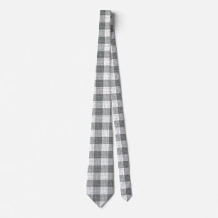 Grey and White Checkered Crosshatch Plaid Tie
