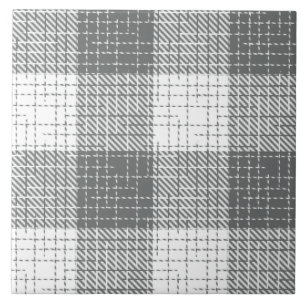 Grey and White Checkered Crosshatch Plaid Tile