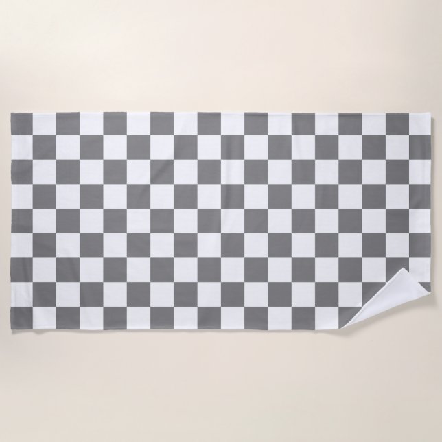 grey and white Chequerboard Pattern  Beach Towel (Front)