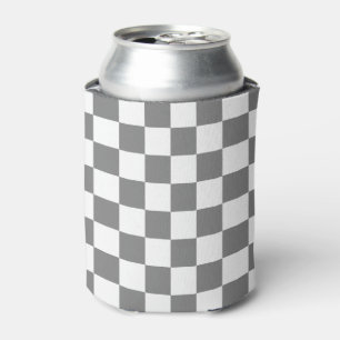 grey and white Chequerboard Pattern Can Cooler