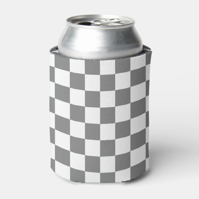 grey and white Chequerboard Pattern Can Cooler (Can Front)