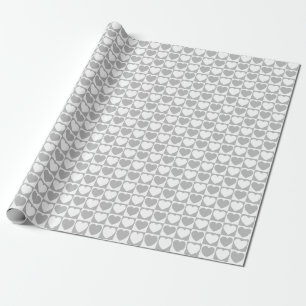 Grey and White Chequered Pattern With Hearts Wrapping Paper