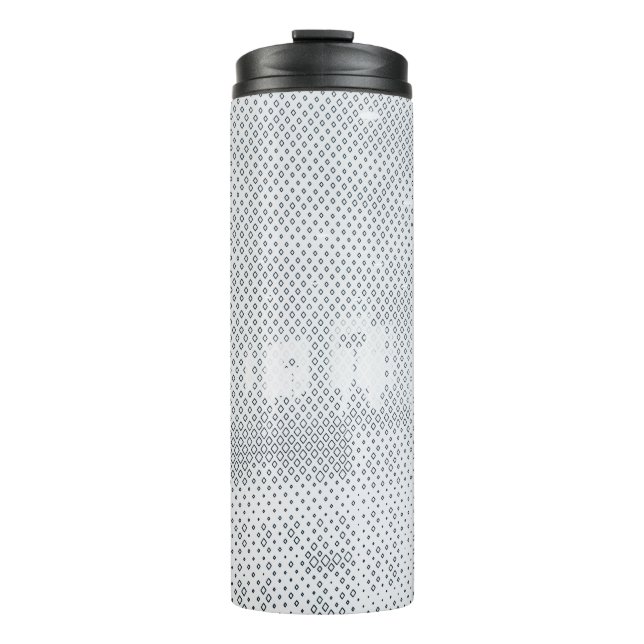 Grey and white chequered textile thermal tumbler (Front)
