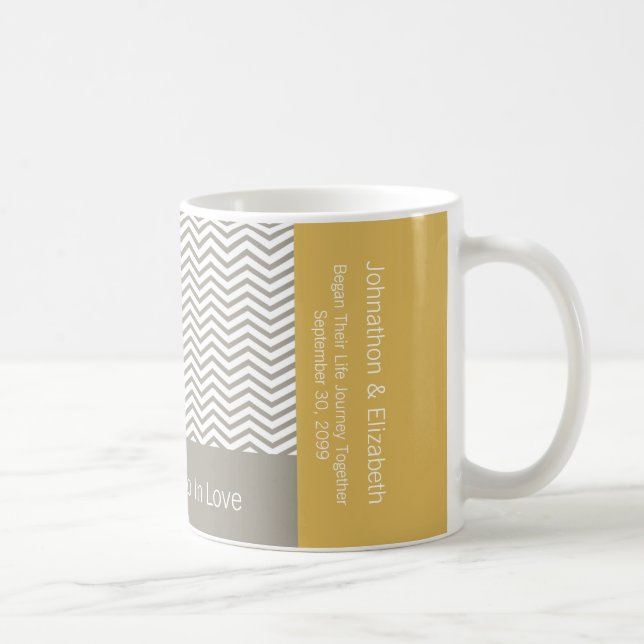 Grey and White Chevron Chic Commemorative Wedding Coffee Mug (Right)