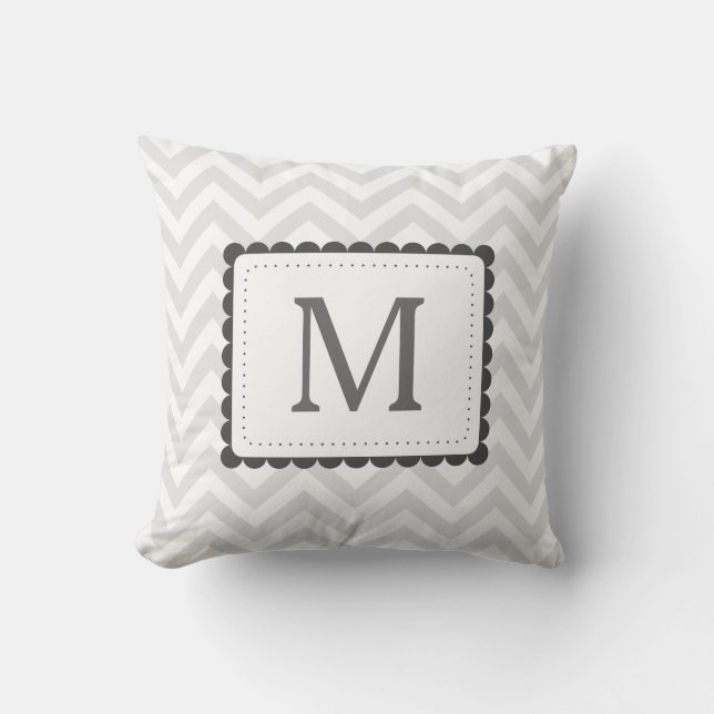 Grey And White Chevron Custom Monogram Cushion (Front)