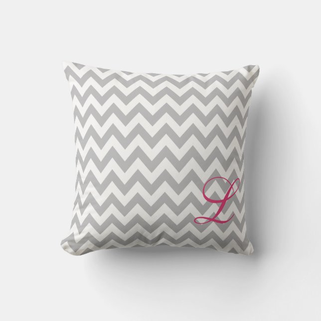 Grey and White Chevron Monogram Nursery Pillow (Front)