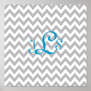 Grey and White Chevron Monogram Nursery Print