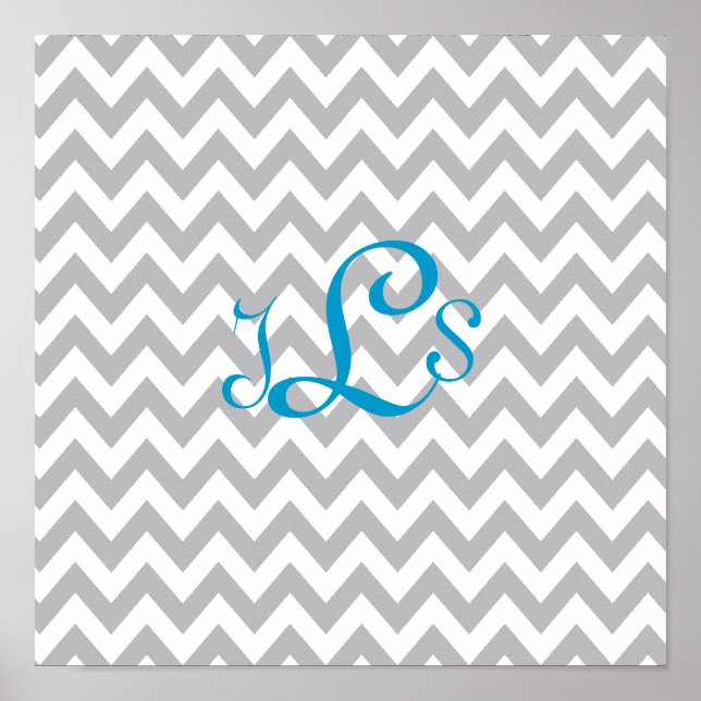 Grey and White Chevron Monogram Nursery Print (Front)