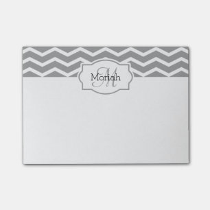 Grey and White Chevron Name Monogrammed Post-it Notes