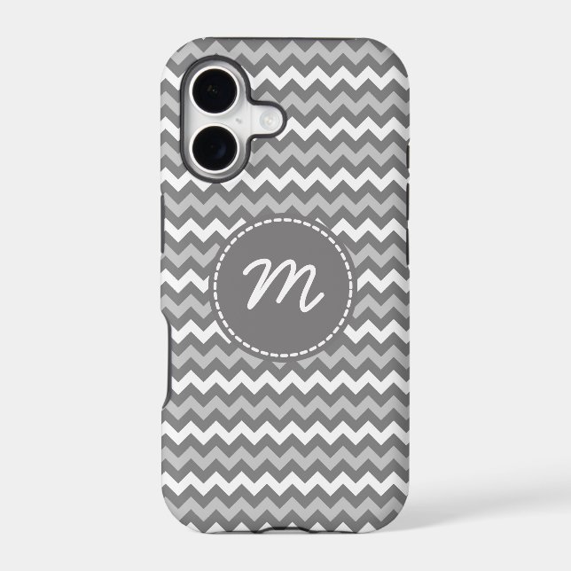 Grey and White Chevron Pattern Custom Monogram (Back)