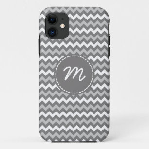 Grey and White Chevron Pattern Custom Monogram iPhone 11 Case