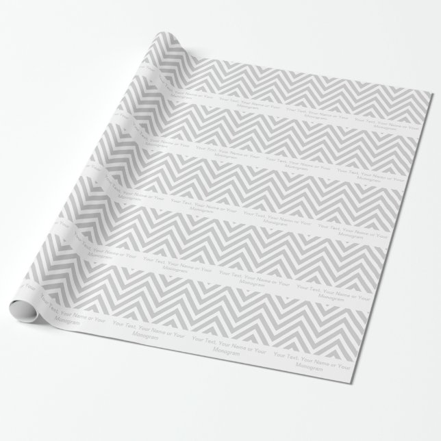 Grey and White Chevron | Personalised Wrapping Paper (Unrolled)