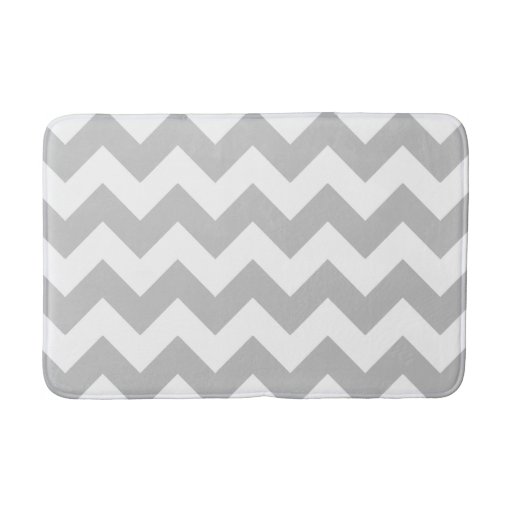 Image of Grey and White Chevron Print Bath Mat