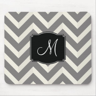Grey and White Chevron Stripes with Monogram Mouse Mat